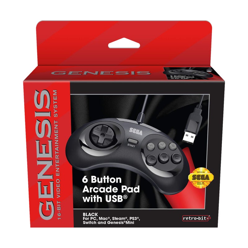 Retro Bit Retro-Bit Official Sega Genesis USB Controller 6-Button Arcade Pad for Sega Genesis Mini, PS3, PC, Mac, Steam, Switch - USB Port - (Black) - Image 5